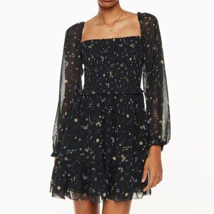 Aritzia Wilfred Tempest Mini Flowy Long Sleeve Dress Floral Navy Black Lilac
